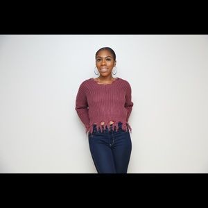 Maroon Distressed Sweater